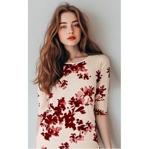 Chicos Floral Top Tunic Womens Size L P Pink Split Side Seam Round Neck NWOT